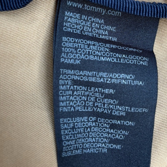 Tommy Hilfiger Tan Double Breasted Cotton Trench Coat with Faux Leather Trim L - Picture 13 of 14